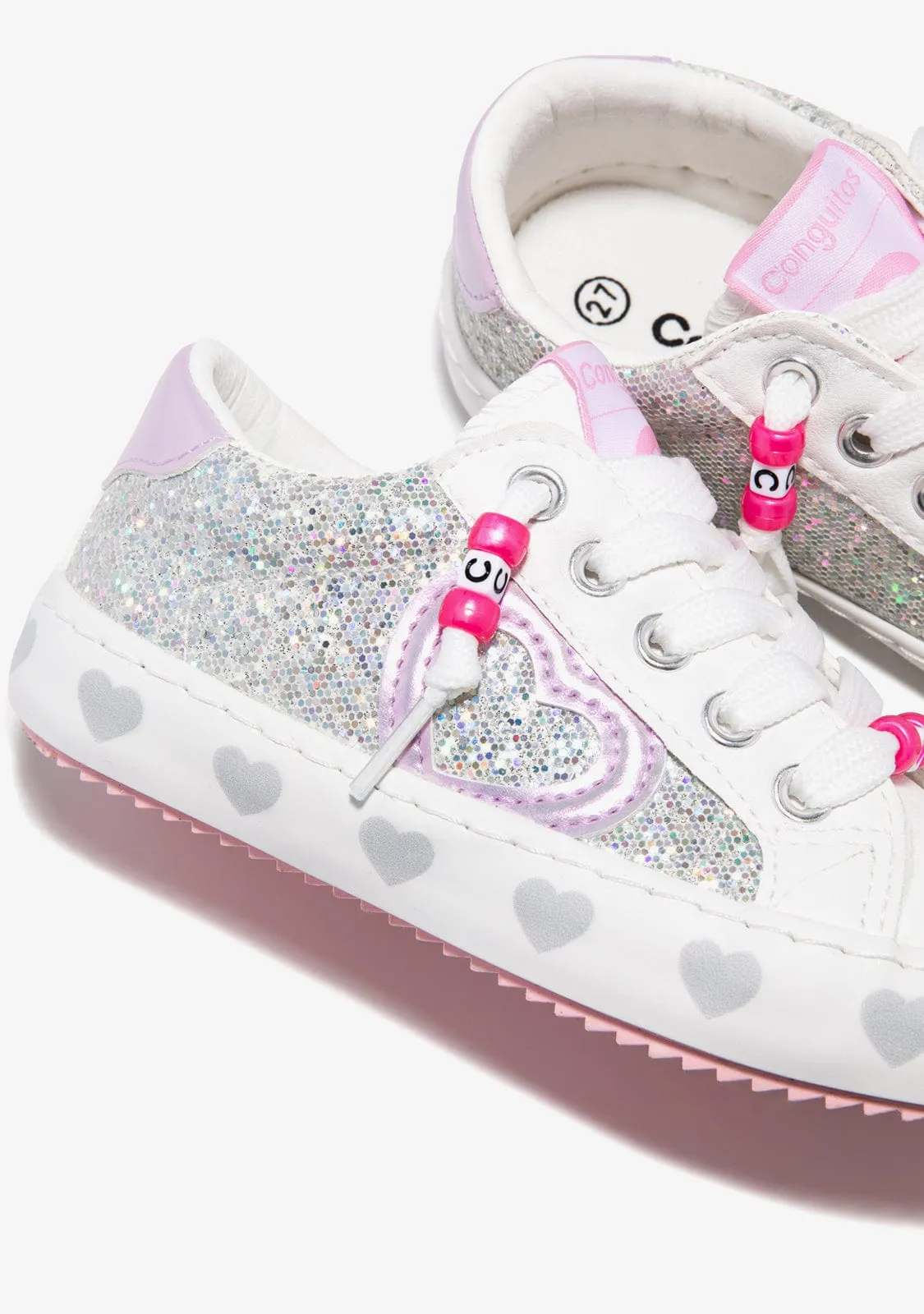 Silver Glitter Hearts Stars Sneakers
