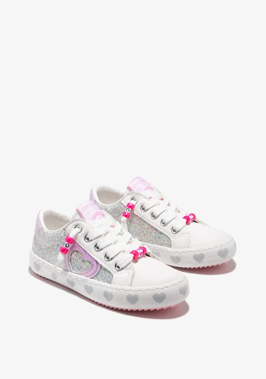 Silver Glitter Hearts Stars Sneakers