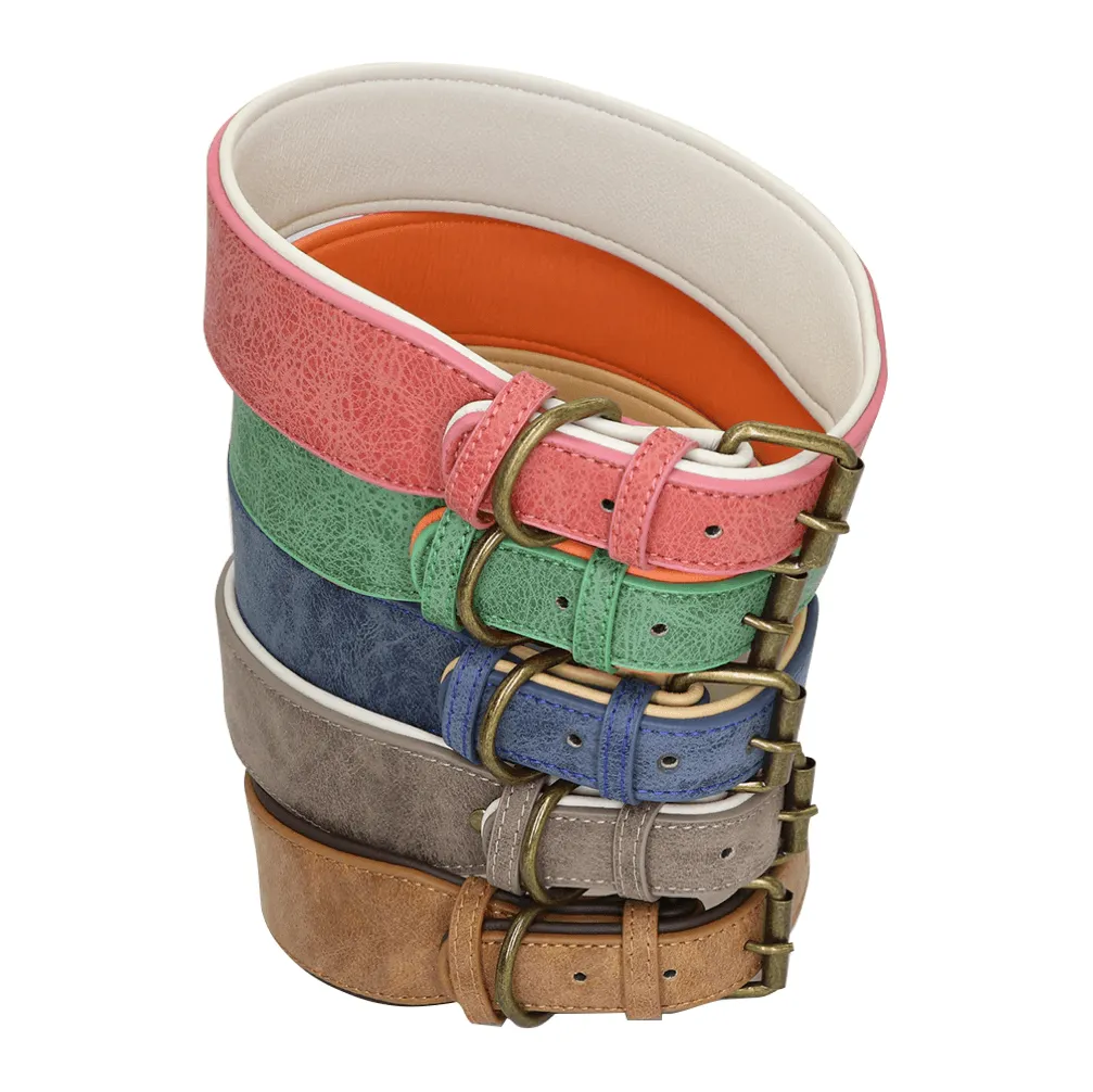 Soft Padded Wide Leather Dog Collar