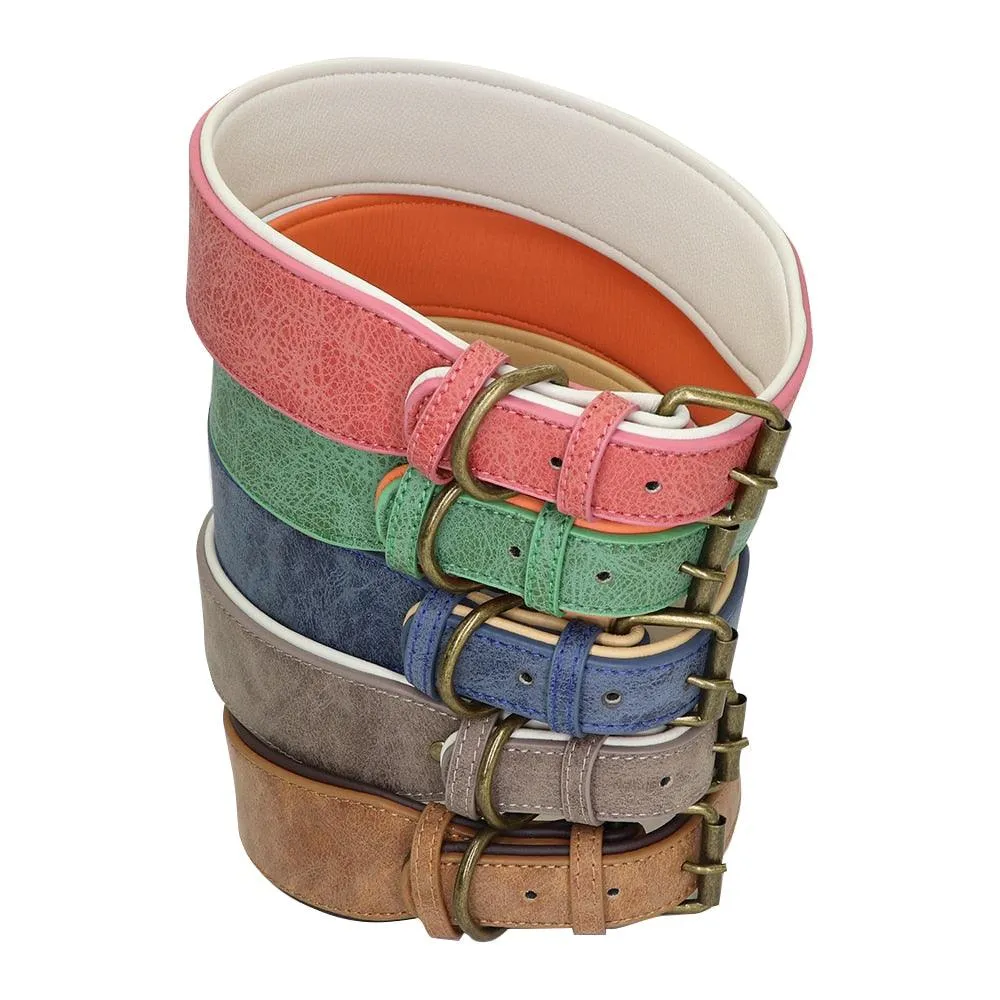 Soft Padded Wide Leather Dog Collar