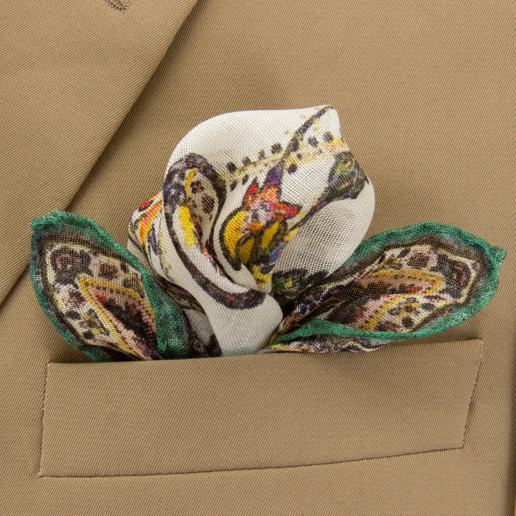 Spring Floral Fancy with Emerald Green, Yellow and Pink Pocket Square