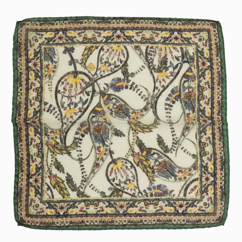 Spring Floral Fancy with Emerald Green, Yellow and Pink Pocket Square
