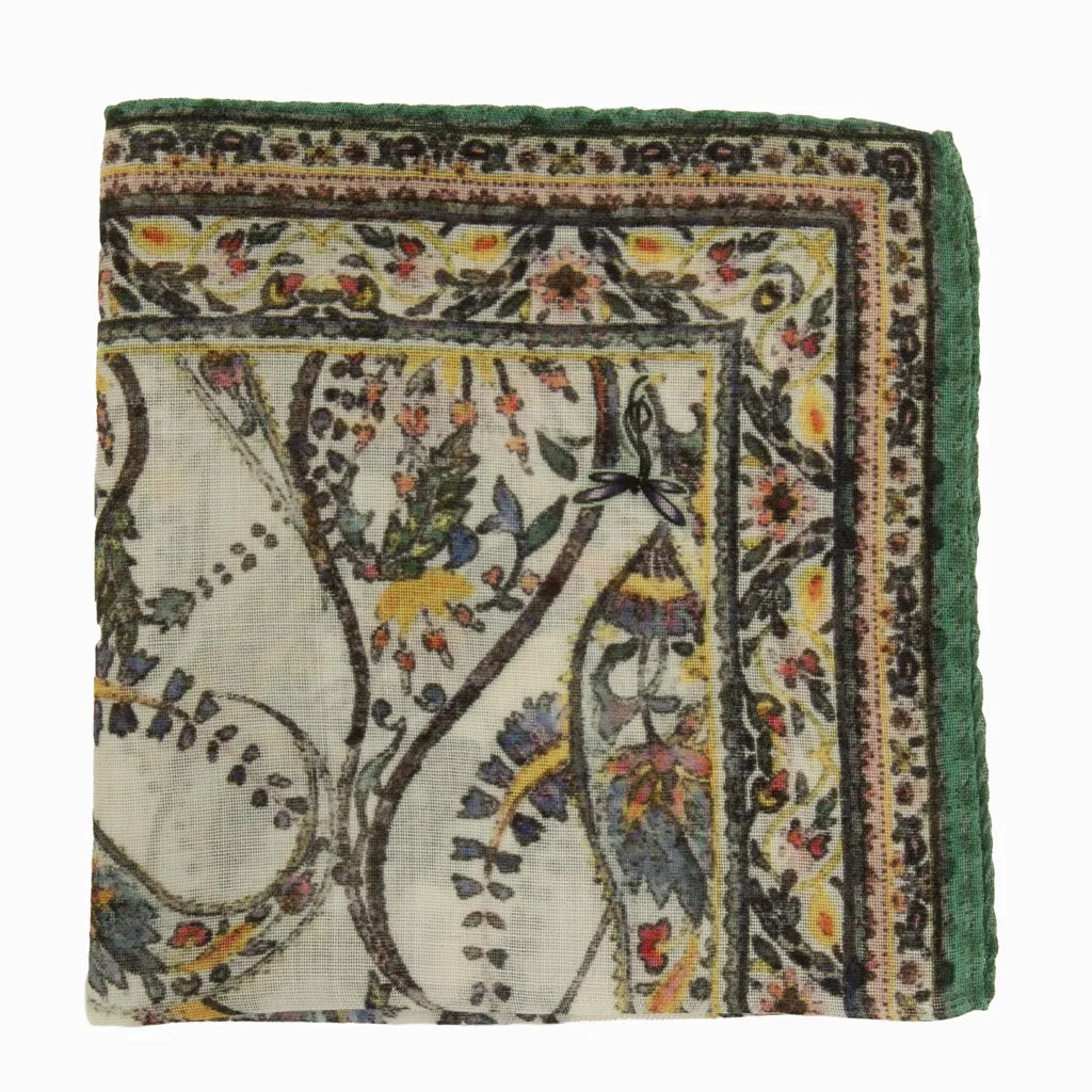 Spring Floral Fancy with Emerald Green, Yellow and Pink Pocket Square