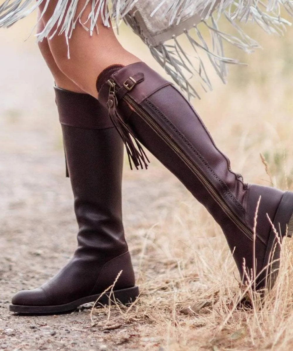 Tall Spanish Boots Flat Sole - Brown