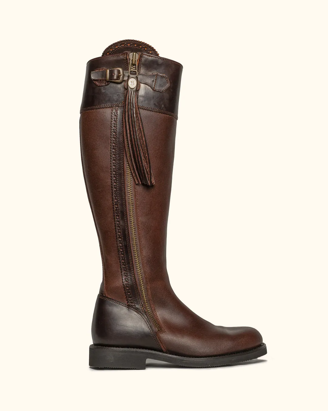 Tall Spanish Boots Flat Sole - Brown
