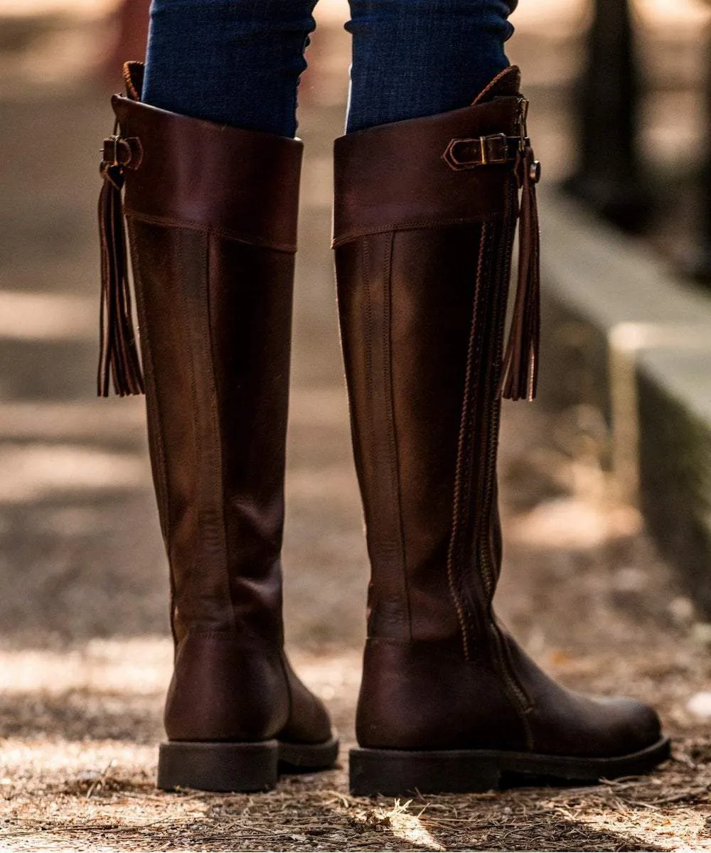 Tall Spanish Boots Flat Sole - Brown