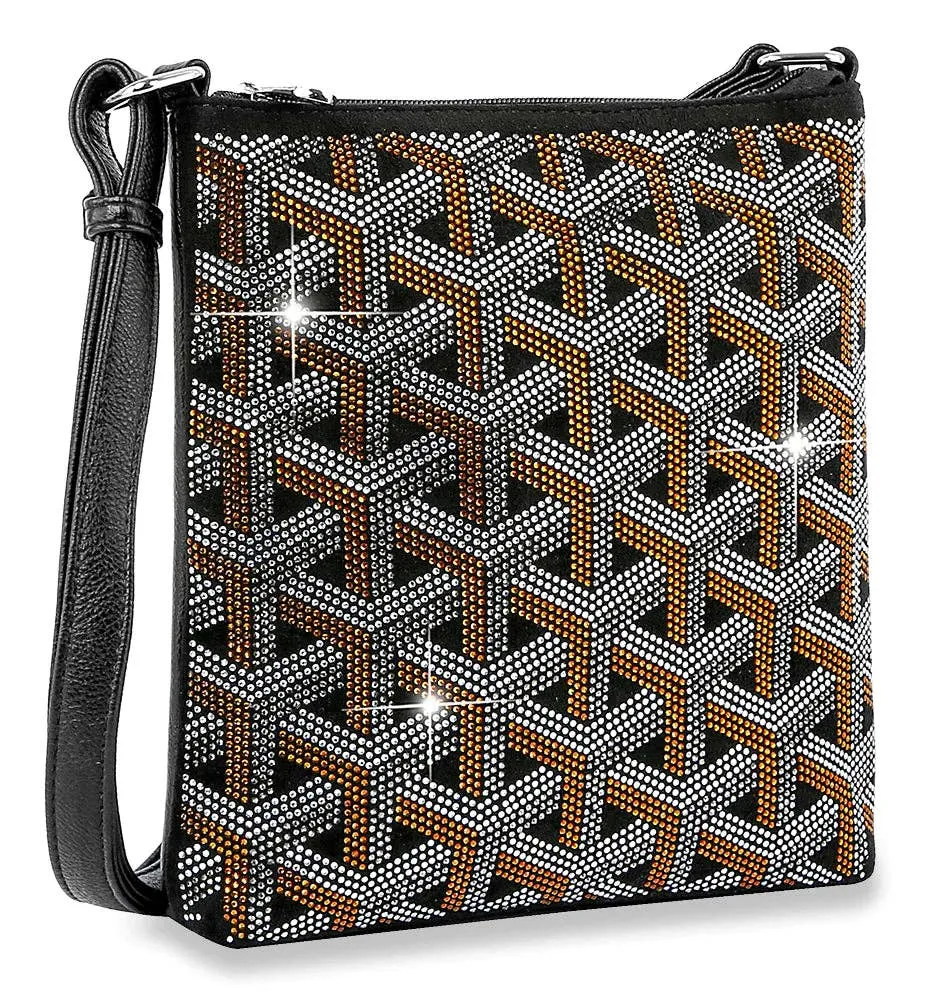 Trendy Rhinestone Patterned Crossbody Sling - Black