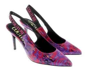 Versace Jeans Couture Purple Red Baroque Print High Heel Slingbacks-