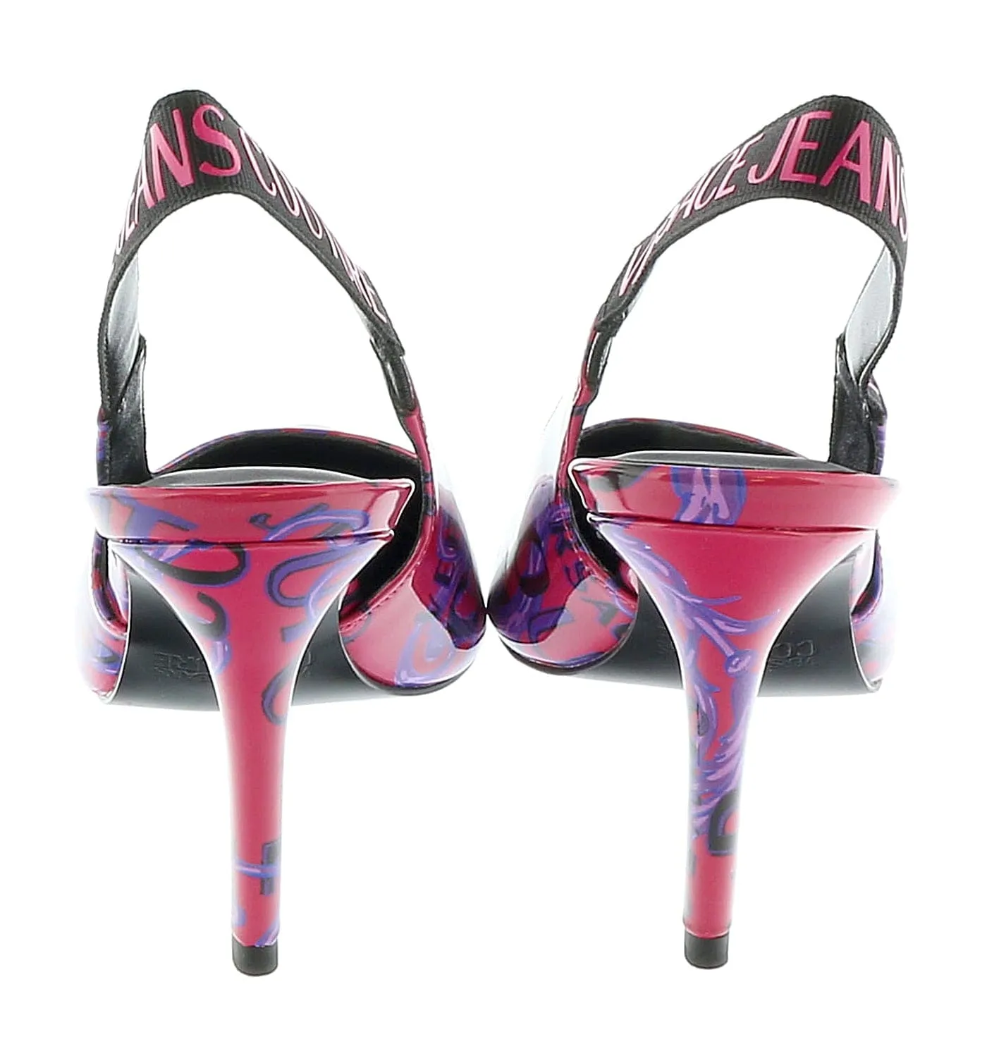 Versace Jeans Couture Purple Red Baroque Print High Heel Slingbacks-