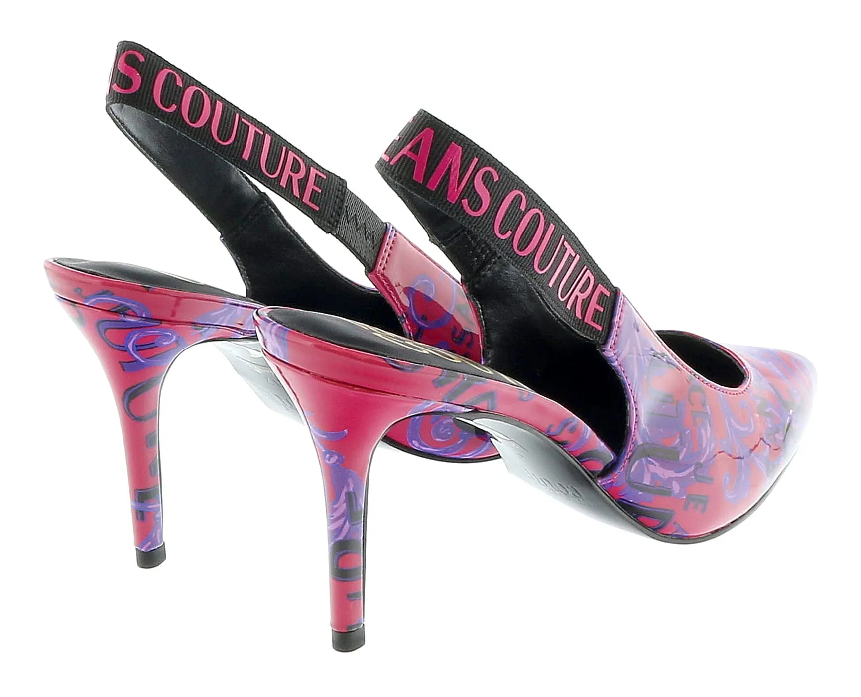 Versace Jeans Couture Purple Red Baroque Print High Heel Slingbacks-