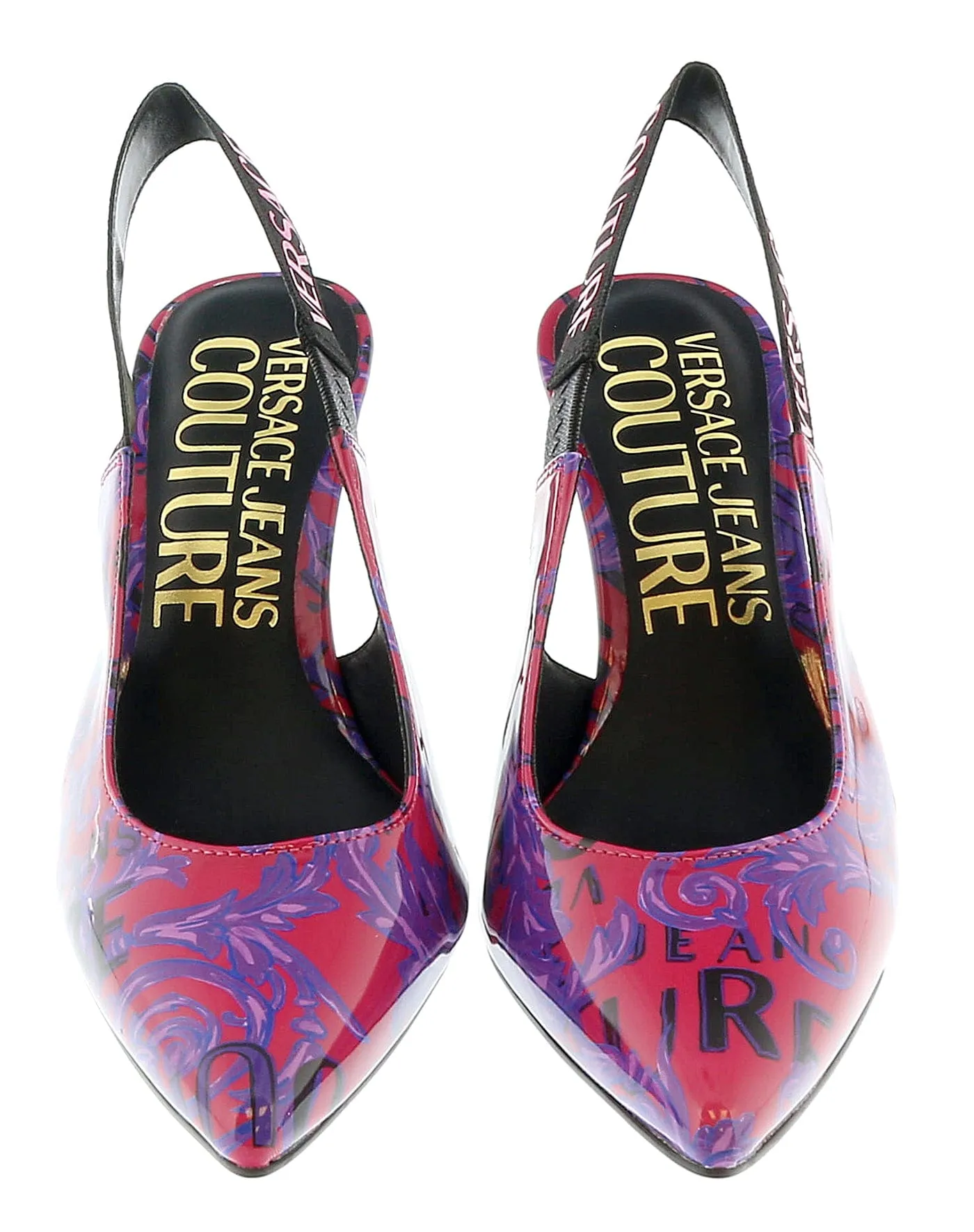 Versace Jeans Couture Purple Red Baroque Print High Heel Slingbacks-