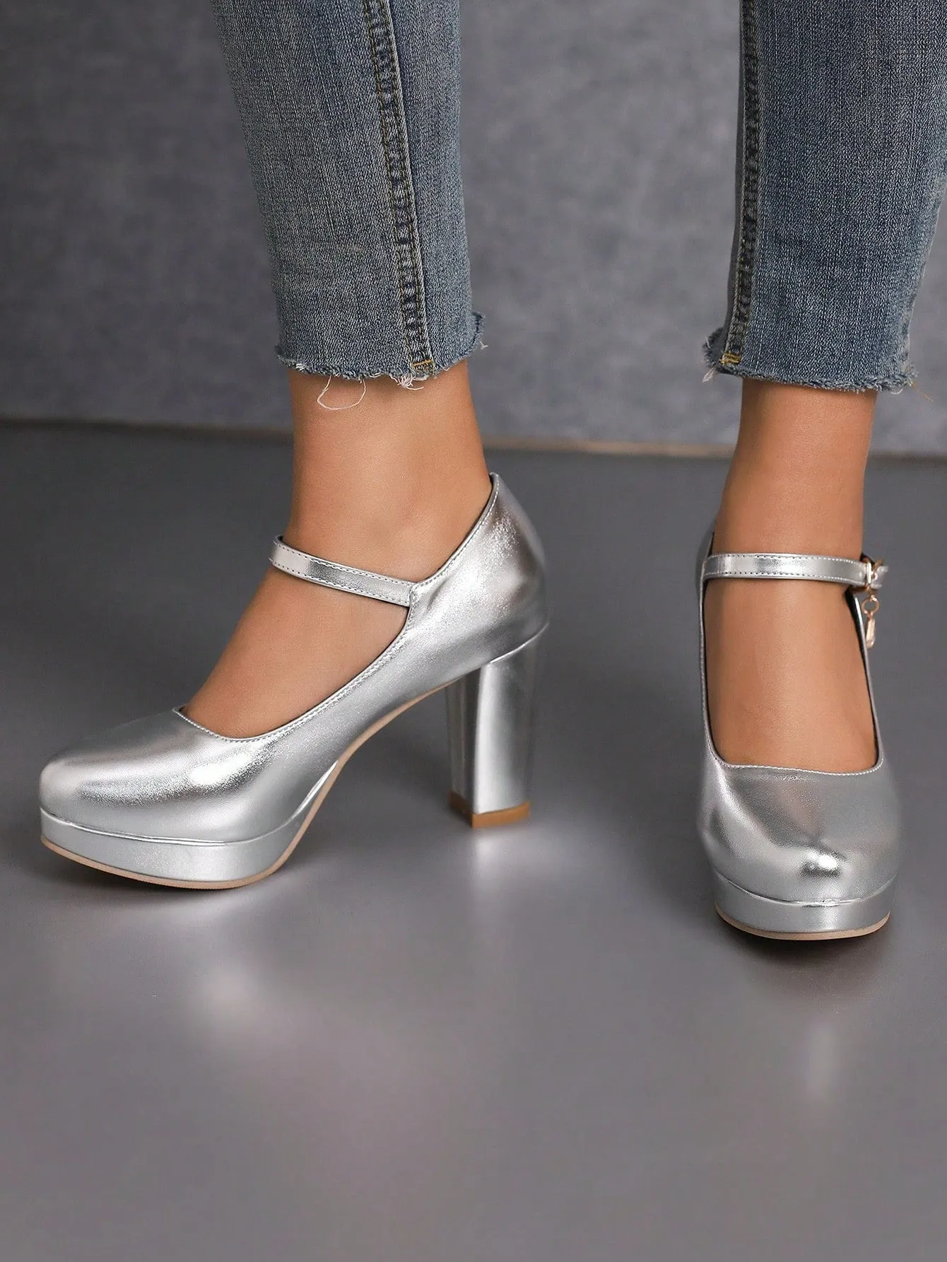 Women Rhinestone Decor Mary Jane Pumps, Chunky Heeled Glamorous Pumps Red