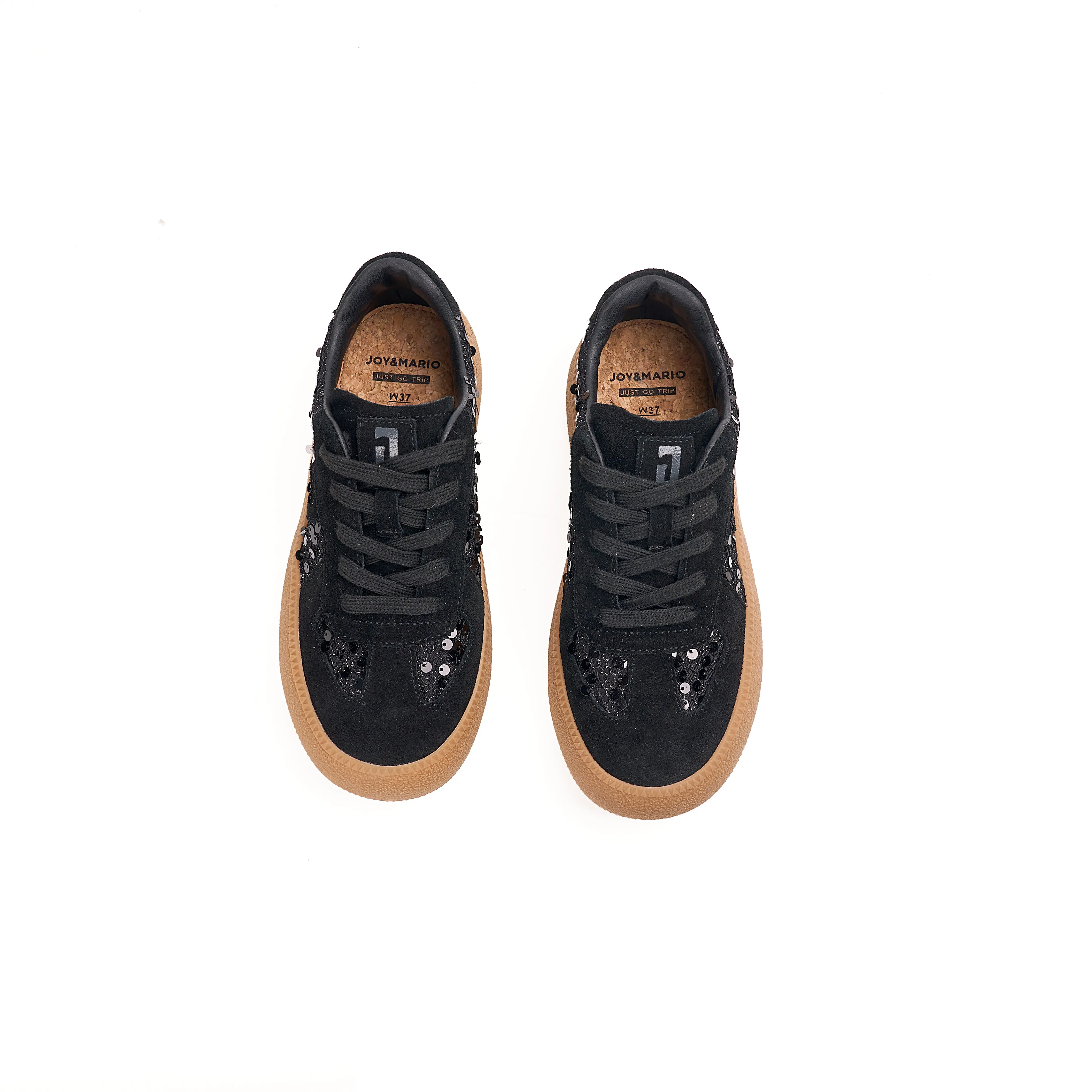 Women’s Lace-up Cow Suede and Sequins German Army Platform Trainers-83571W